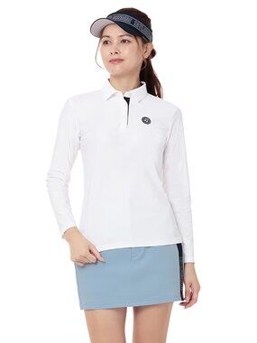 NEW TAYLORMADE Japan Golf White Stretch Pique Knit Long Sleeves Top Polo Shirt S